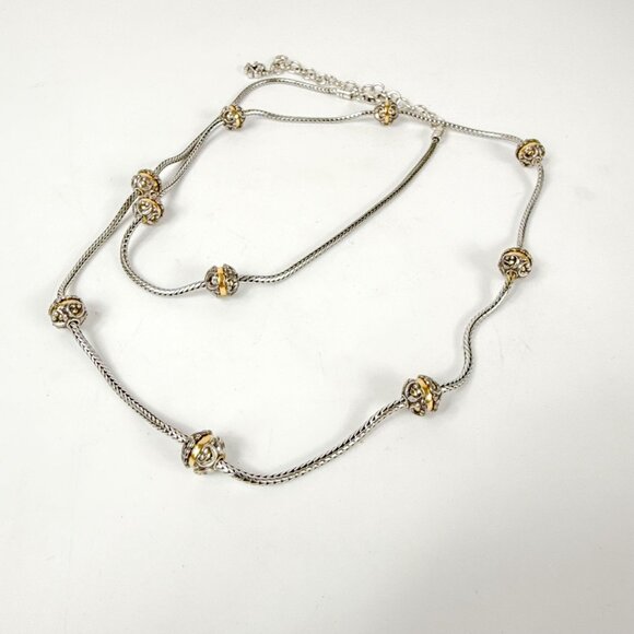 Brighton Mixed Metal 9 Station Chain Necklace Silver Gold - Picture 2 of 5